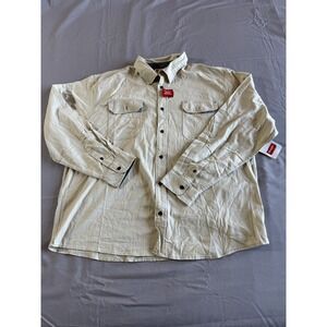 Wrangler Shirt Men's 2XL Tan Button Flex For Comfort Vintage‎ Wash Western